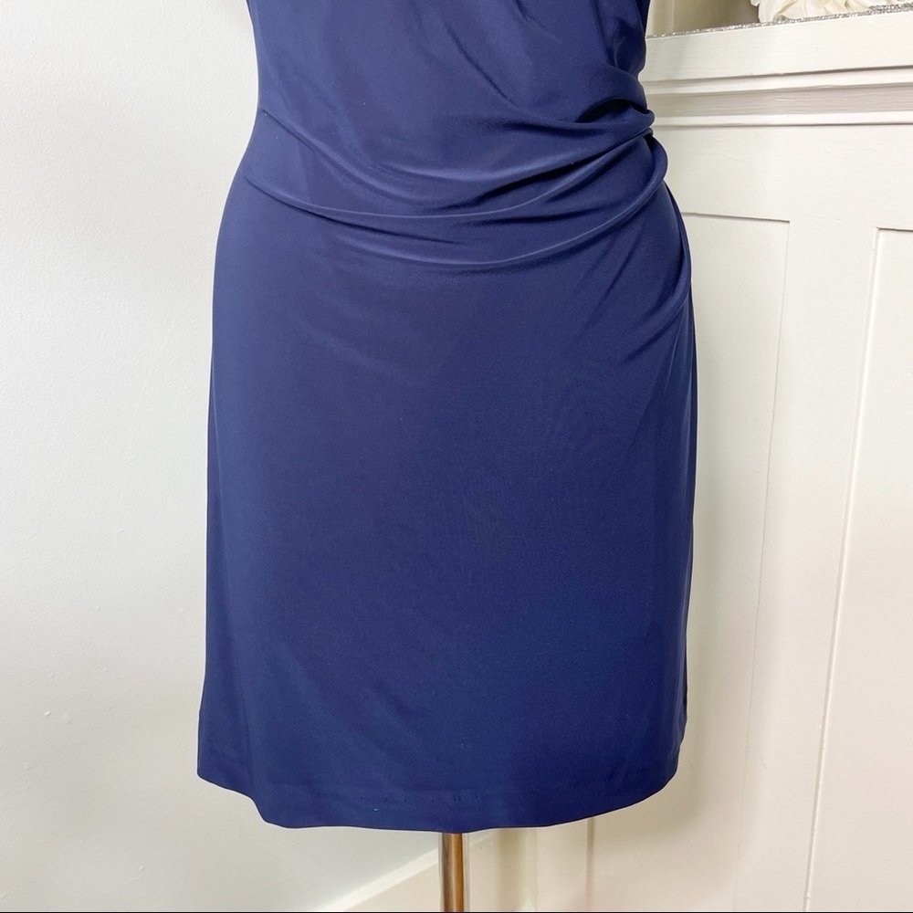 Eliza J Ruched Sheath Dress Formal Party Navy Blue 12 Large - Picture 4 of 10